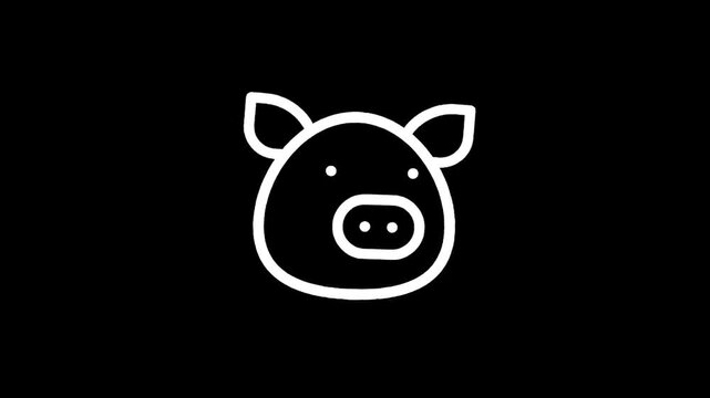 Simple white outline of a pig's face on a black background