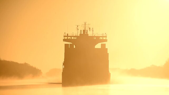 Schiffe bei Sonnenaufgang am Nord-Ostsee-Kanal