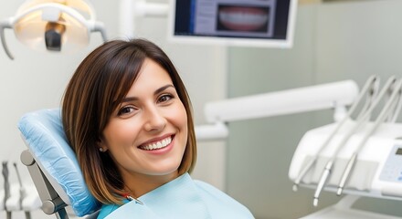 Obraz premium Smiling woman in dental clinic chair