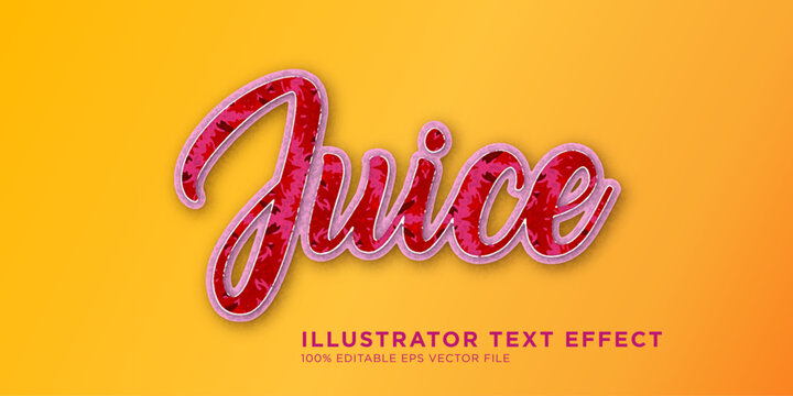 Juice text effect with red and pink bubbly letters on orange gradient background design element typography