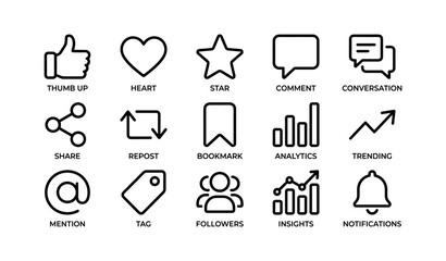 Fototapeta premium Social media icons representing engagement actions on white background