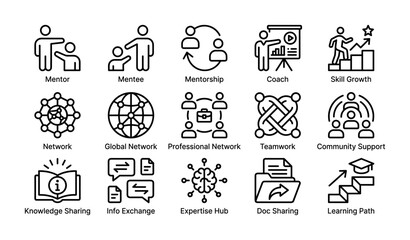 Fototapeta premium Mentorship and network icons illustrating professional growth