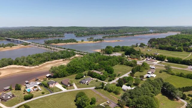 Aerial Drone View of Georgetown, Tennessee, near Hiwasse and Tennessee River Confluence