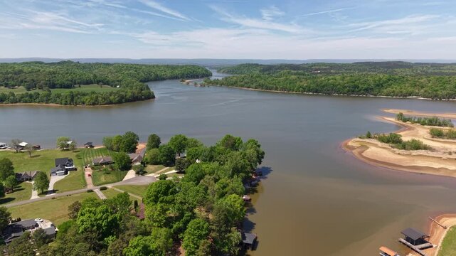 Aerial Drone View of Georgetown, Tennessee, near Hiwasse and Tennessee River Confluence