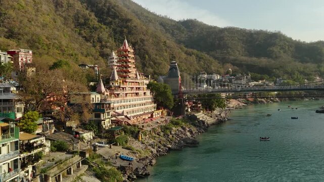 Close up of Trimbakeshwar Temple in rishikesh Captured with Drone, 4k Footage 