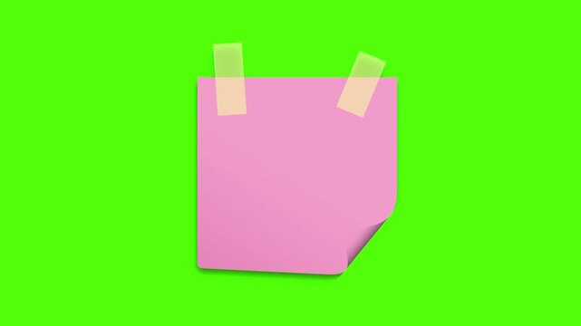 Sticky Note: A blank pink sticky note, affixed with tape against a vibrant green backdrop, awaiting a fresh idea, thought, or reminder.