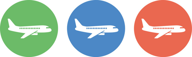 Naklejka premium Airplane departure icon set, vector flight takeoff icons representing aviation travel airport boarding airline journey and departure system graphics.