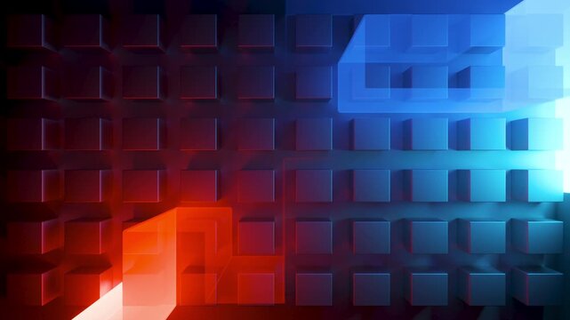 Looping animation of neon lines flowing through a geometric maze. 3d rendering motion.