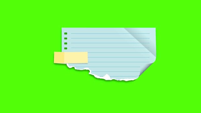 Torn Note on Green: A torn piece of lined paper with a sticky note on a vibrant green backdrop. Capturing the simplicity and concept of reminder, memo, message, and note-taking.