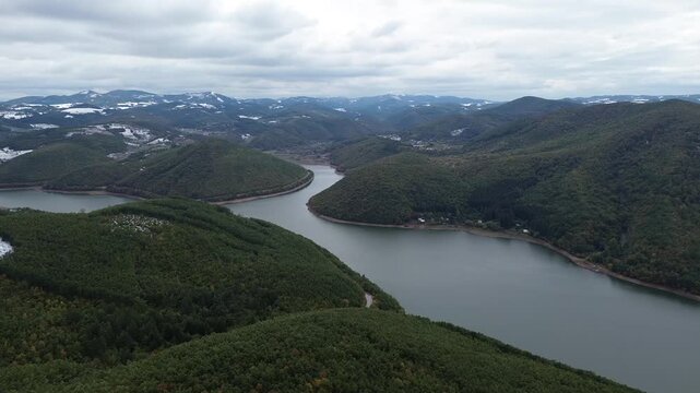 view of the river and mountains by Drone