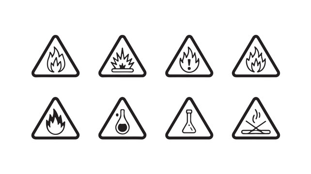 Set of fire and hazard warning triangle icons