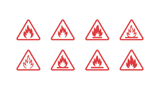 Set of fire and hazard warning triangle icons