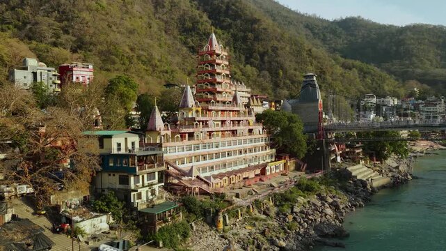 Tera Mazil Temple in rishikesh captured with drone, 6k footage 