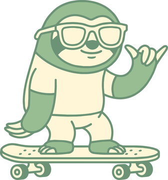 Sloth skater mascot character featuring sunglasses