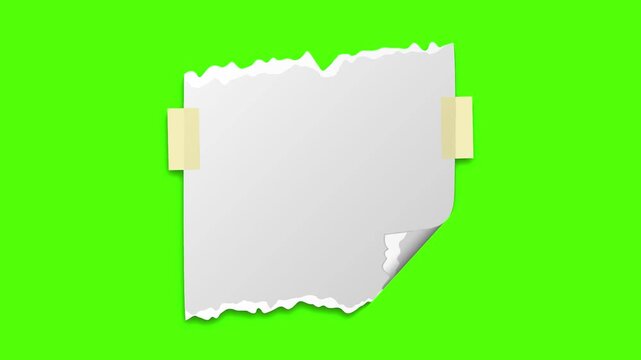 Torn Note on Green: A torn sheet of paper, held by adhesive tape, floats against a vibrant green backdrop, creating a canvas for messages and ideas. 
