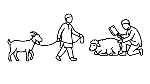 Eid ul Adha Sacrificial Ritual Line Art Icon Set on Transparent Background, eid ul adha, bakra eid, qurbani, sacrifice, sacrificial ritual, islamic festival, eid festival, muslim tradition, religious,