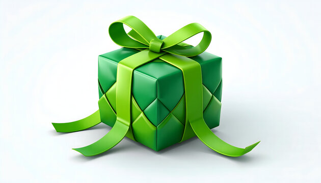 Fresh green Lebaran ketupat woven from palm leaves tied with green ribbon. A premium traditional Indonesian culinary icon for Eid al-Adha content, greeting cards, and Ramadan designs.