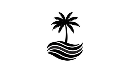 Obraz premium Tropical Paradise Logo: The serene beauty of a tropical paradise is captured in this clean, minimalist logo, which uses iconic palm trees atop gentle waves to evoke feelings of calm and relaxation. 