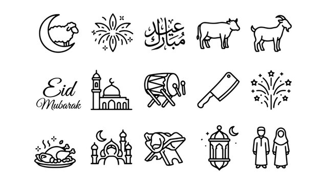 Eid ul Adha Line Art Icon Collection on Transparent Background, eid ul adha, eid al adha, bakra eid, qurbani, islamic festival, eid festival, celebration, sacrifice, islamic holiday, muslim festival, 