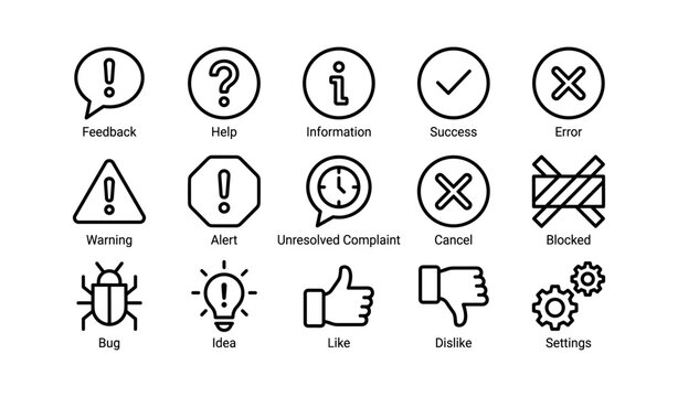 User feedback and notification icons showing status and alerts grid