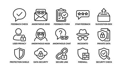 Fototapeta premium Privacy and feedback icons representing anonymous and secure actions
