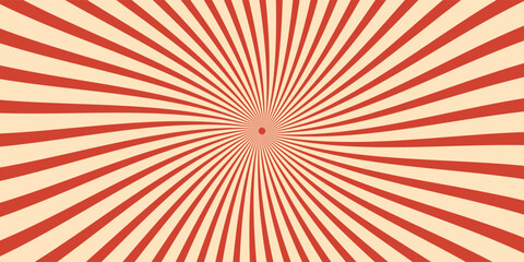 Fototapeta premium Circus background and spiral retro rays vector pattern. Vintage poster of red white sun or star burst radial lines with grunge texture, circus, carnival, summer fair or chapiteau backdrop