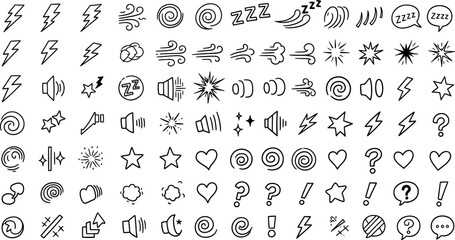 Obraz premium Hand drawn doodle set of various comic book sound effects and speech bubble elements isolated on white