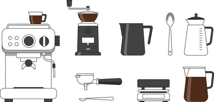 Modern coffee making equipment set illustration Vector