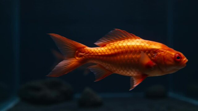 Golden fish swimming in dark water.
