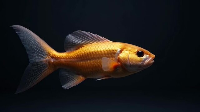 Golden fish swimming in dark water.