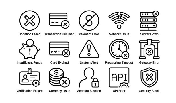 Payment error icons showing transaction failures in grid layout