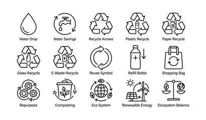 Fototapeta premium Recycling icons showing sustainability symbols on white background