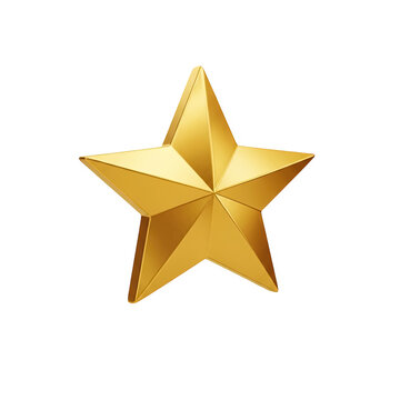 Golden star shape with five points on isolated transparent background