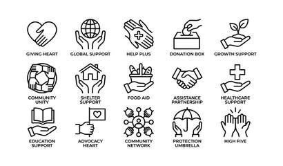 Fototapeta premium Charity and community support icons showing aid services