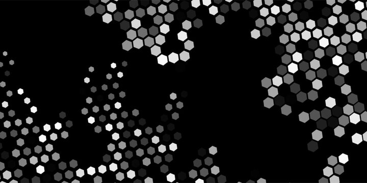 Vector irregular abstraction geometric seamless pattern with hexagonal shapes. Black and white contrast hex chains abstract background.