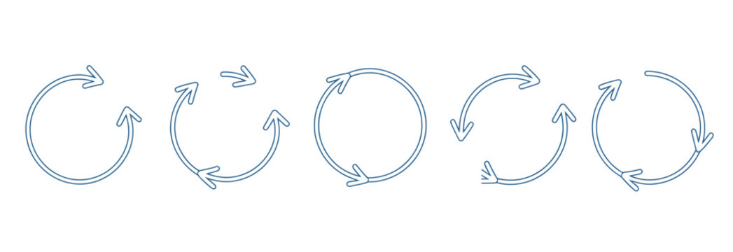 Collection of five hand-drawn circular arrow icons representing cycles and processes