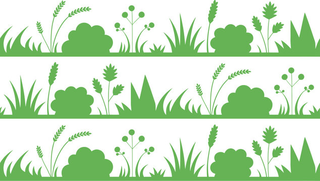 Grass, and bush silhouette collection, green plant shapes for landscape design nature scenes and vector illustration use.