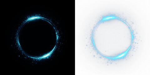 Light ring with glowing effects isolated on transparent and black background, showing a circular shape, light overlay, PNG © tanandaa