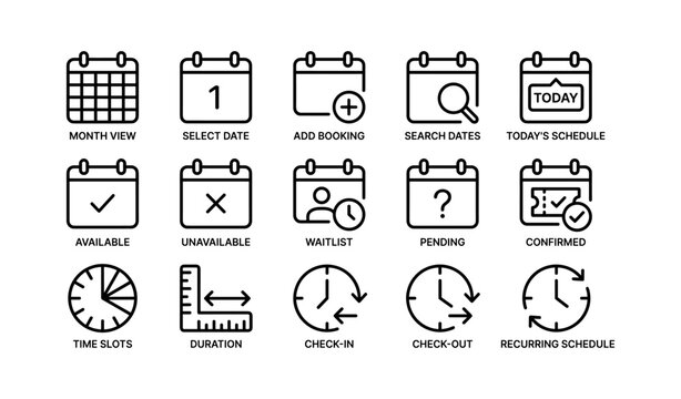 Calendar icons showing booking scheduling and availability features