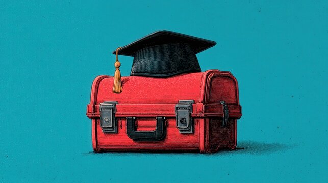 Vocational education workshop celebrating graduation toolbox with cap digital art creative environment inspirational viewpoint