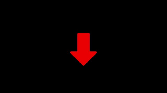 Animated arrow pointing down on black background.Abstract glowing down arrow icon animation