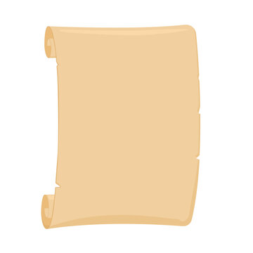 A large beige parchment scroll lies partially unrolled with curved edges. Vector illustration