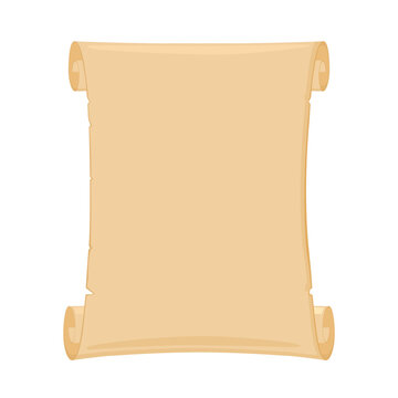 A large beige parchment scroll lies flat on a white background. Vector illustration