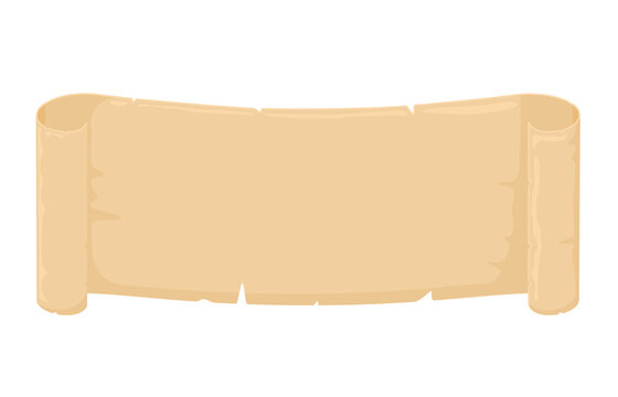 Large beige parchment scroll with rolled ends displayed on a white background, empty central area for text. Vector illustration