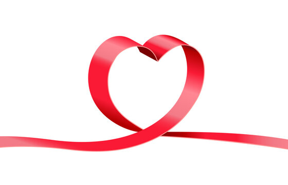 A red ribbon curves into a heart shape on a white background. Vector illustration