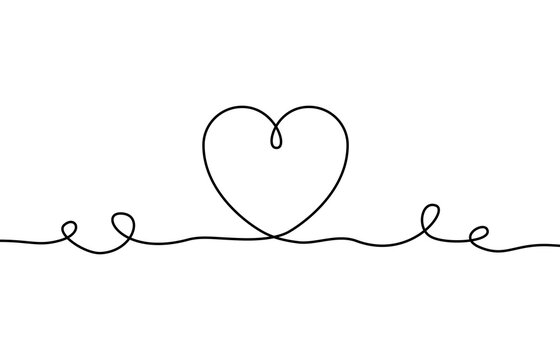 A single black line forms a heart shape above a wavy line. Vector illustration