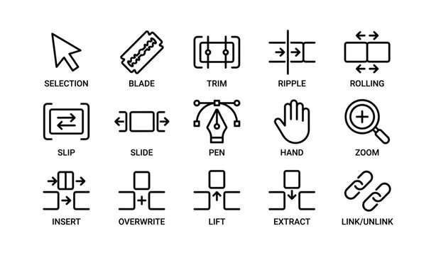 Icons of selection and editing tools arranged on white background