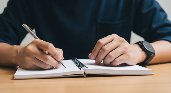 Writing Notes in Notebook Close Up Study Education Concept