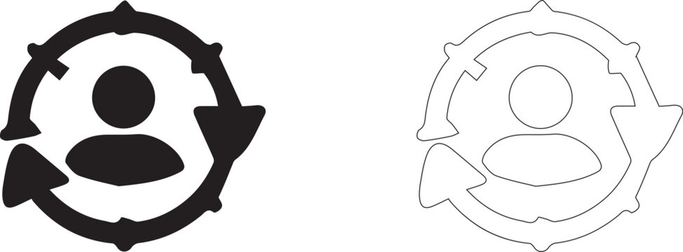 Black and White User Profile with Circular Arrows Refresh Icon Set Vector Illustration