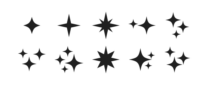 Sparkle Stars Icon Set Shiny Magic, Shining Twinkle Symbols : representing magic, cleanliness, brilliance, beauty, luxury, celebration, and new ideas.